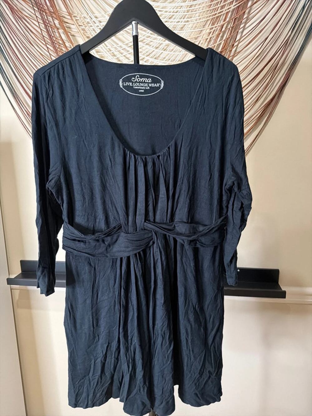Soma black soft tunic top L EUC pockets 3121